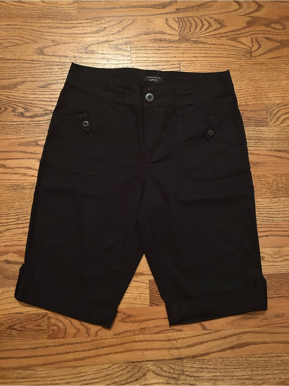 Charter Club Women’s Sz 6 Classic Minimalist Black Cotton Blend Bermuda Shorts